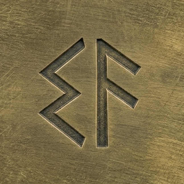 Latin letters E and F stylized like Viking runes